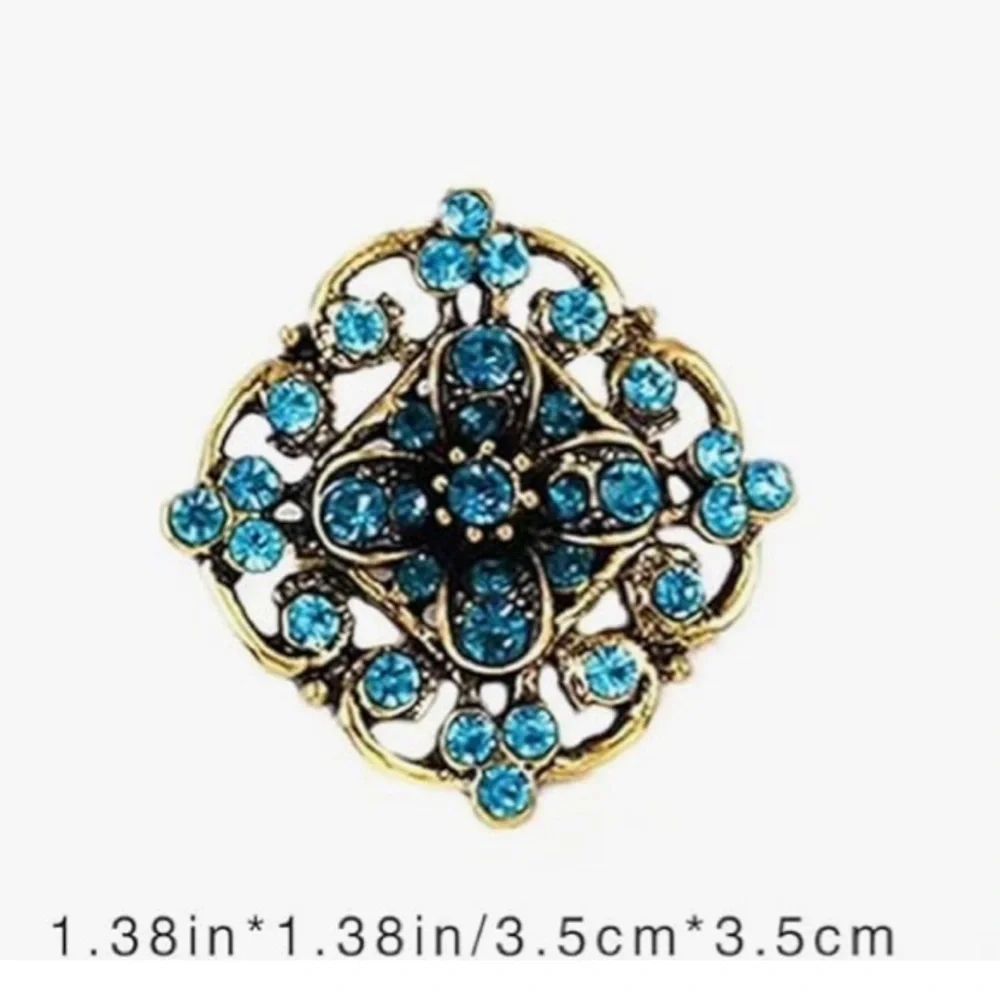 Austrian Crystal Rhinestone Fashion Brooch Pin, Blue, Aqua, Gold (DIAMOND)